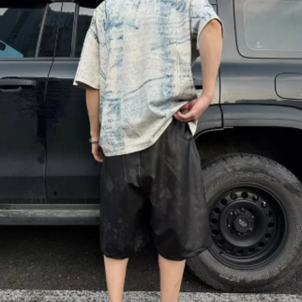 Korean loose fit round neck t-shirt with colourful screen-printed summer and tie-dye designs.