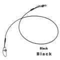 Set of steel wire fishing leaders in black, green, and red with double buckle pins.