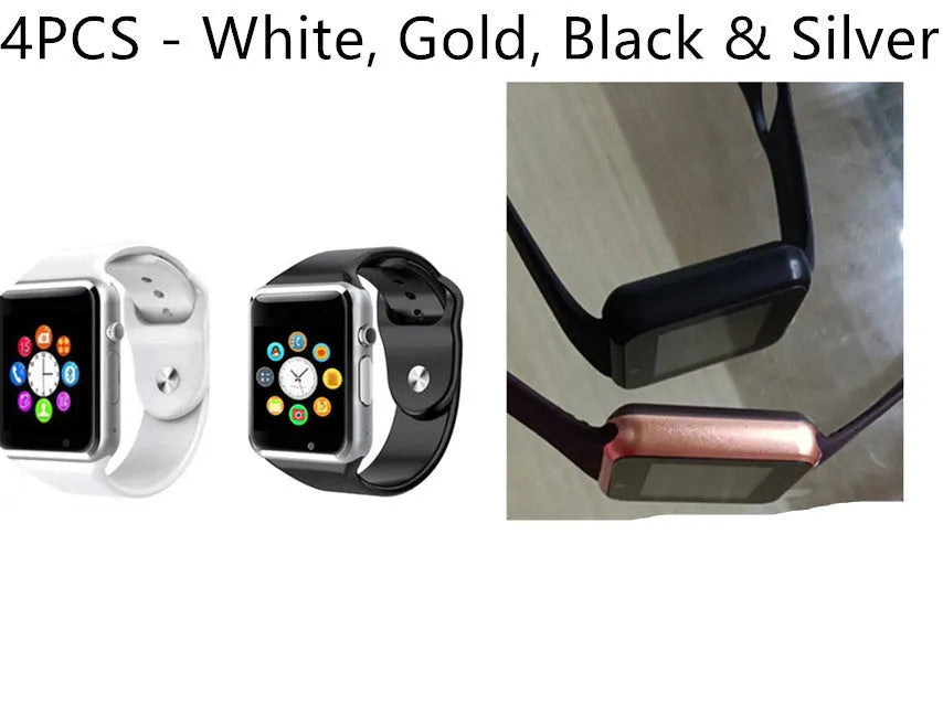A1 Smart Watch with 1.54-inch screen on wrist, showing Android interface, available in multiple colours.