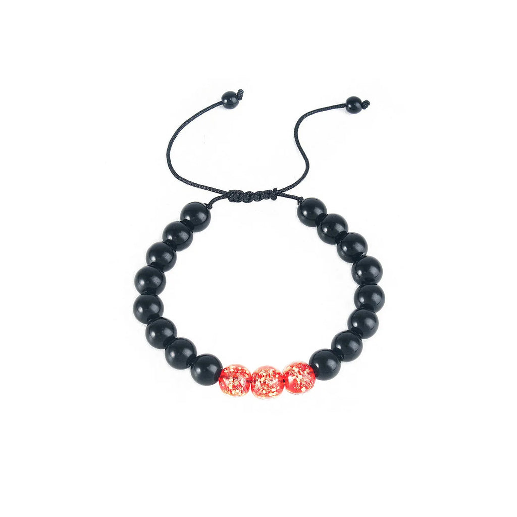 Adjustable luminous glass bead bracelet in geometry shape with coloured glaze finish