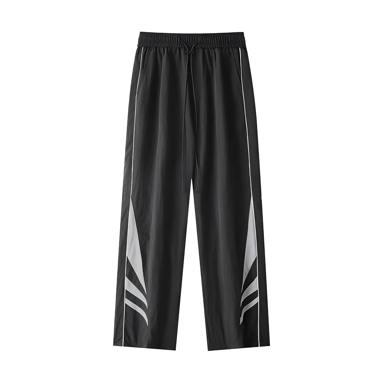 Plus-size men's straight-leg casual sports trousers in grey, showing loose fit and elastic waist.