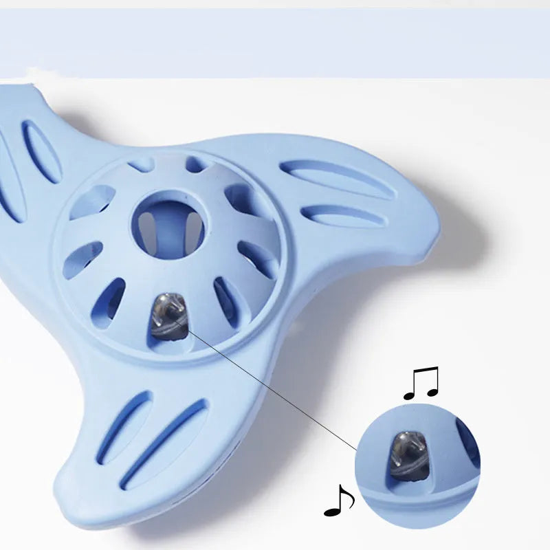 Blue bite-resistant boomerang dog toy with molar edges for medium and large dogs.