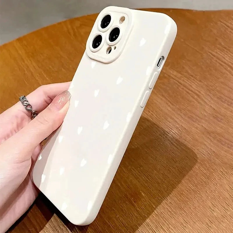 White pupils S039 white heart TPU phone back cover for iPhone showing white heart design on white background