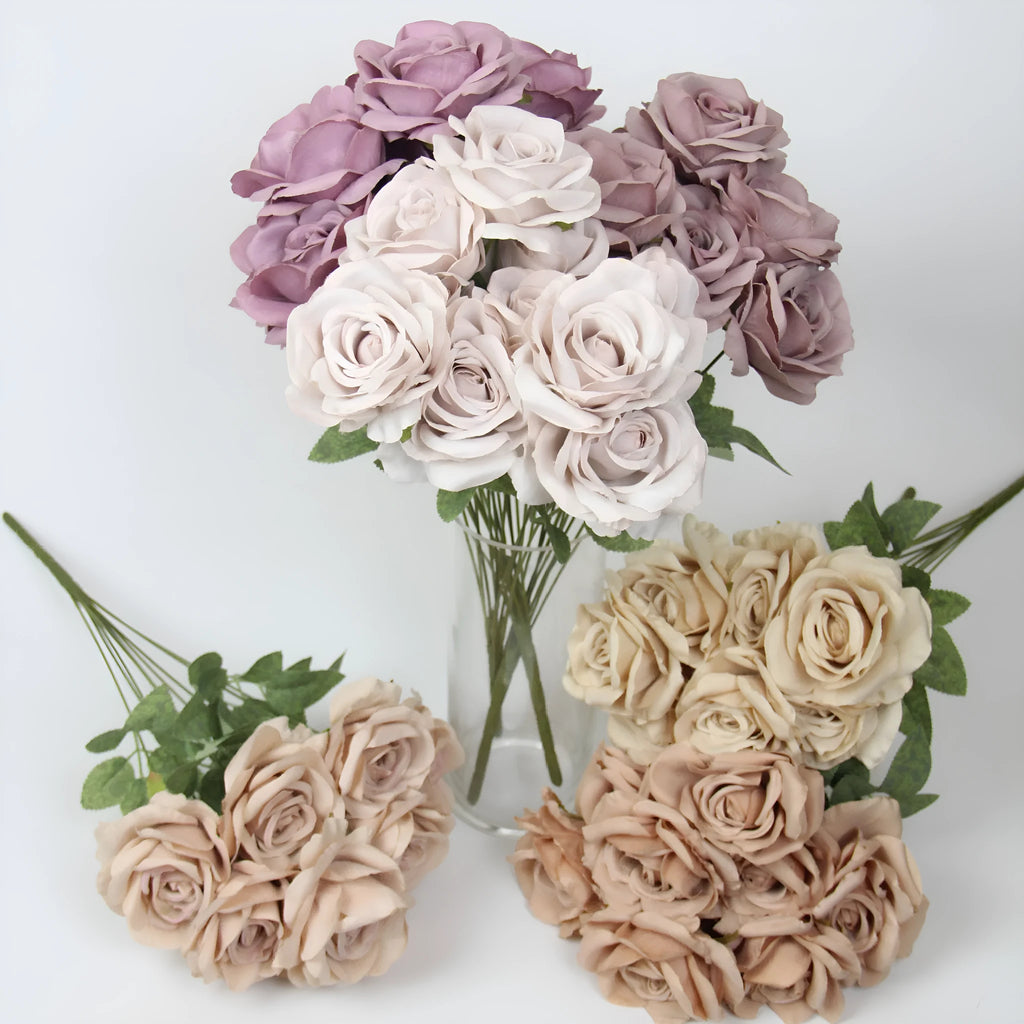 Silk simulation 10-head rose artificial bouquet 53cm tall in pink for wedding and home decoration
