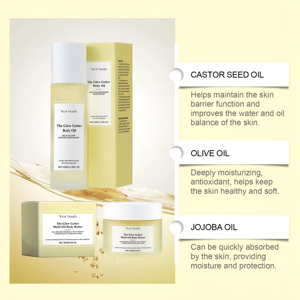 Nourishing and firming skin care massage set with skincare oil and moisturising cream