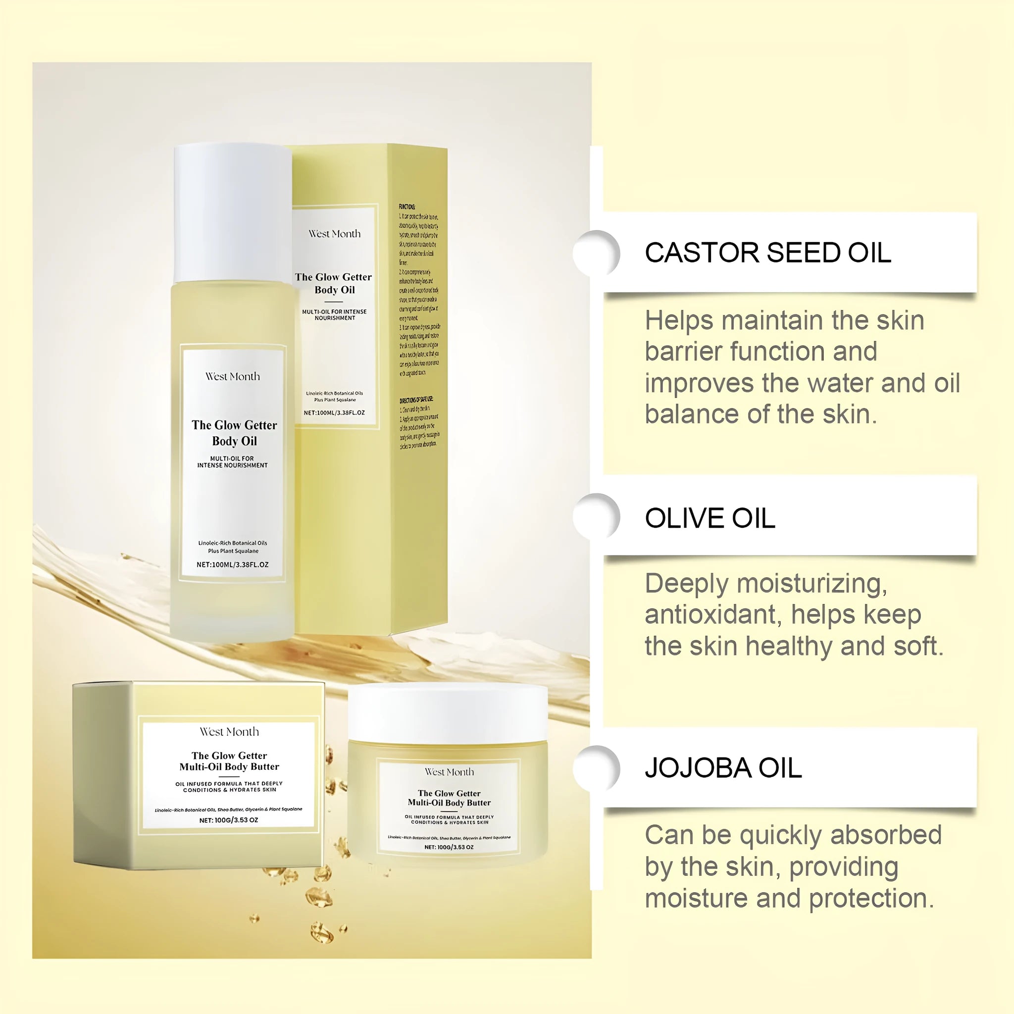 Nourishing and firming skin care massage set with skincare oil and moisturising cream