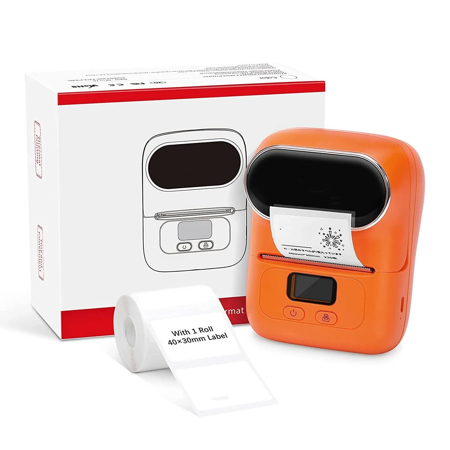 Bluetooth handheld bar code printer in plastic casing with 2-inch ink wheel and USB port