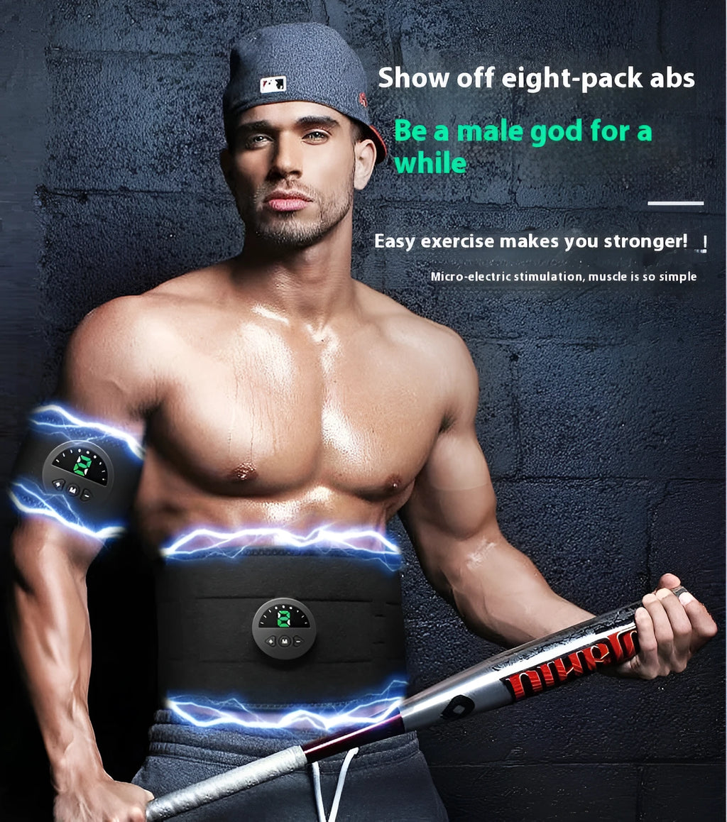 Shaping fitness belt with display screen for waist and abdomen workouts on a mannequin