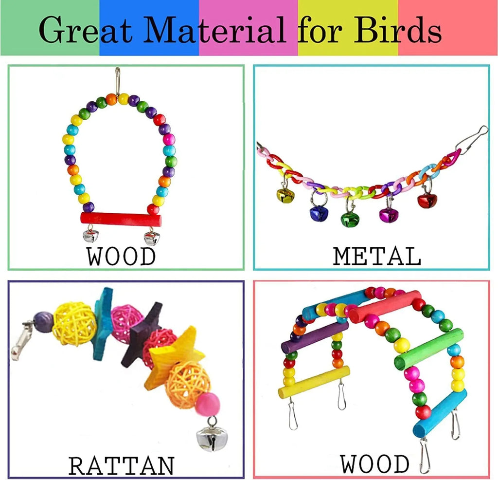 Seven-piece wooden parrot toy set for bird cage accessories, wooden play pieces for parrots and birds
