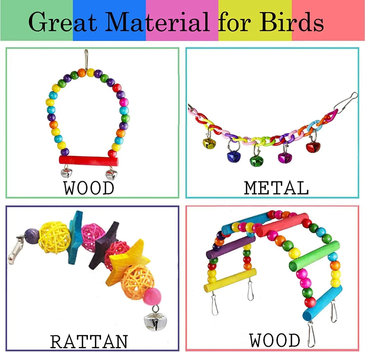 Seven-piece wooden parrot toy set for bird cage accessories, wooden play pieces for parrots and birds