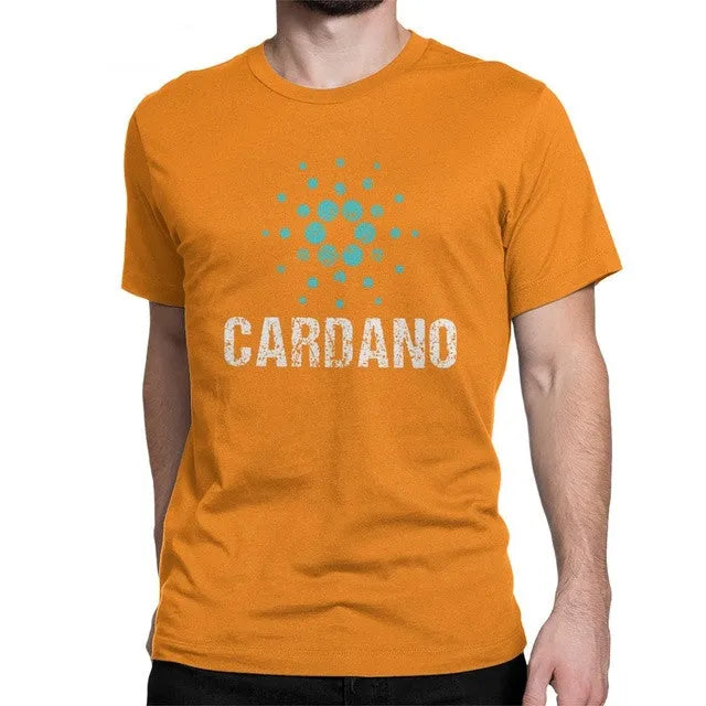 Cardano Ada logo vintage t-shirt for men, super slim cotton high collar top in black