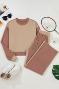 Women's camel cotton matching sports suit with top and trousers