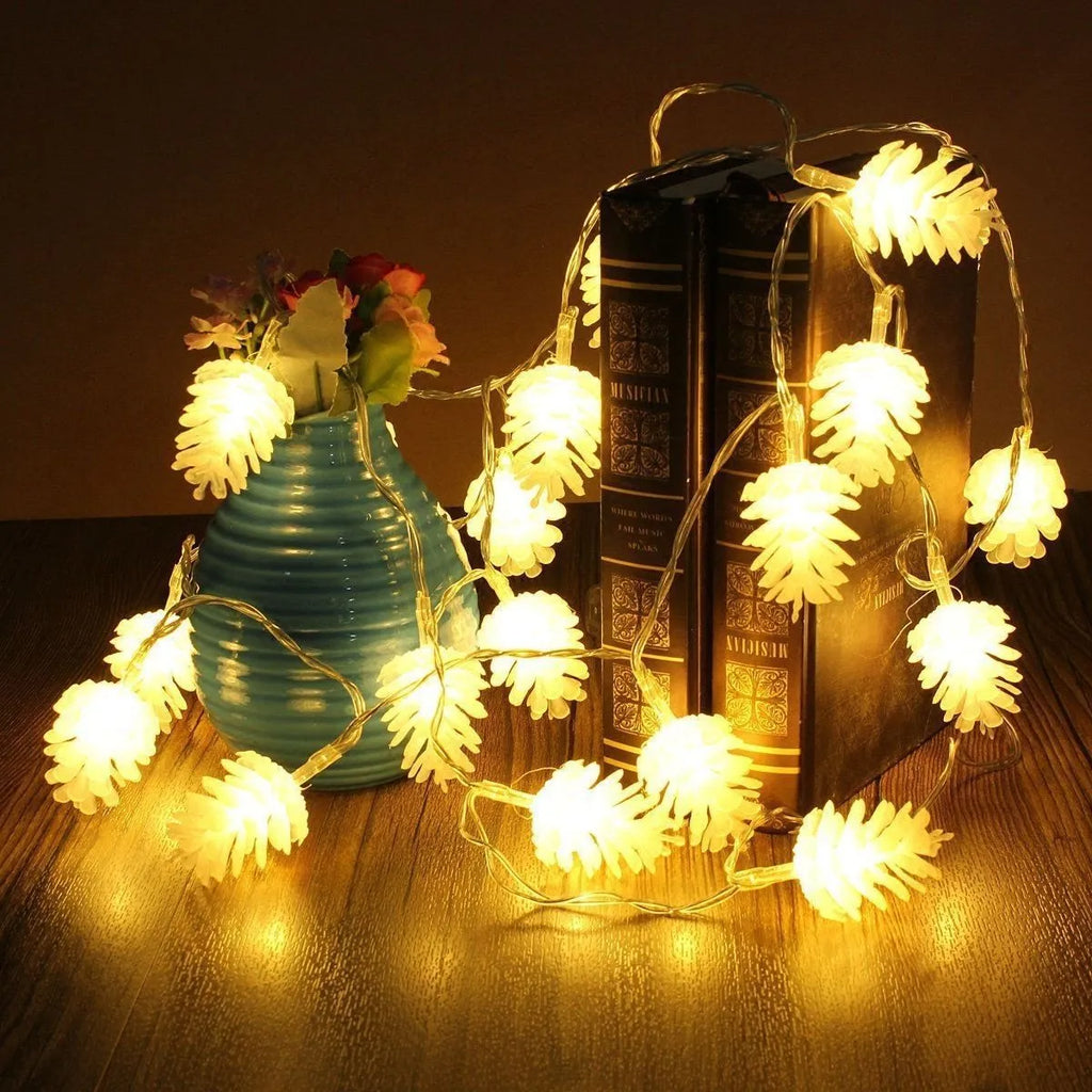 LED simulation transparent pine nut light string with PVC coating, showing multiple bulbs on a dark background