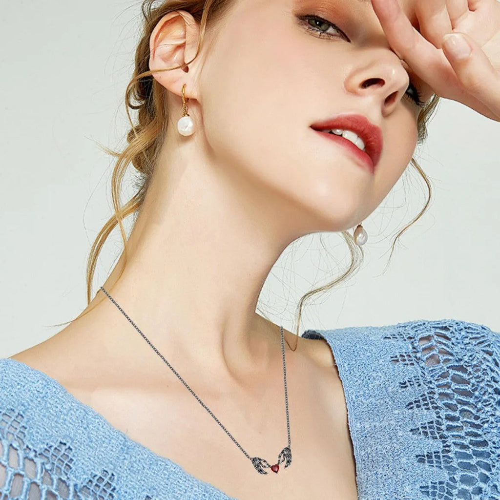 Dark red heart-shape ghost claw pendant necklace on a copper O-ring chain, 41-50cm, unisex