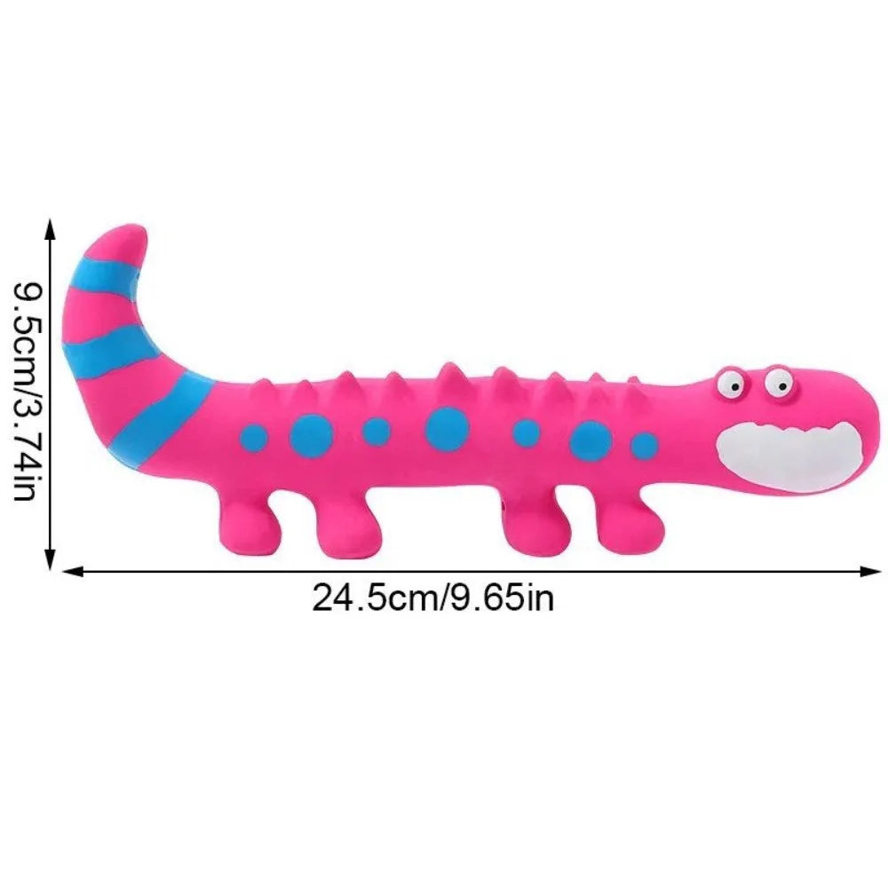 Green latex lizard squeaky dog toy with built-in squeaker for small to medium dogs, 20 cm long