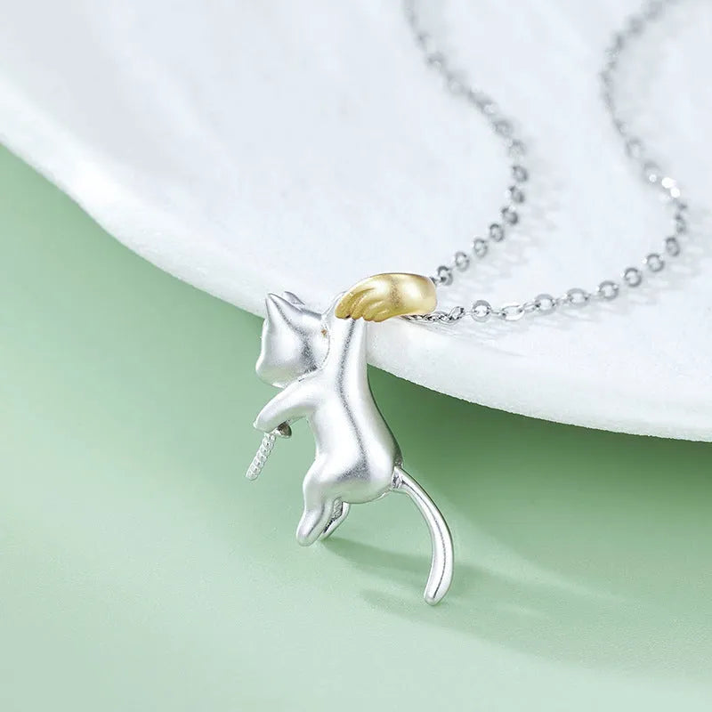 925 sterling silver clavicle chain necklace with cat charm pendant in electroplated finish