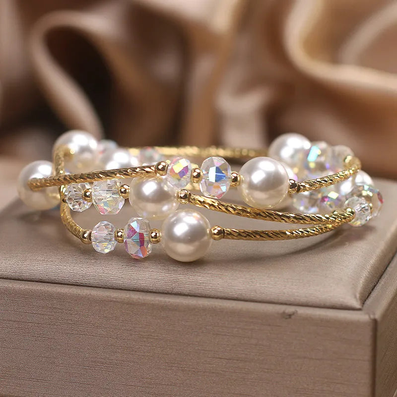 White agate multi-layer winding bracelet for women, ethnic style, light luxury