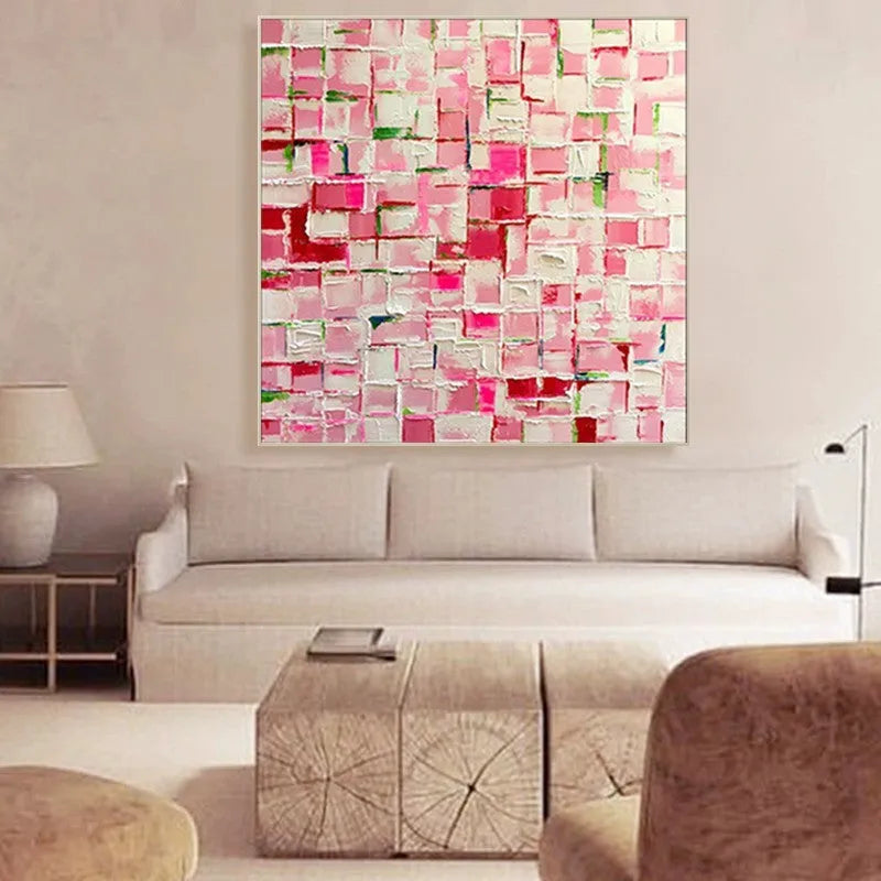 Hand painted abstract oil painting on square canvas, no frame, colourful modern wall art for home interiors