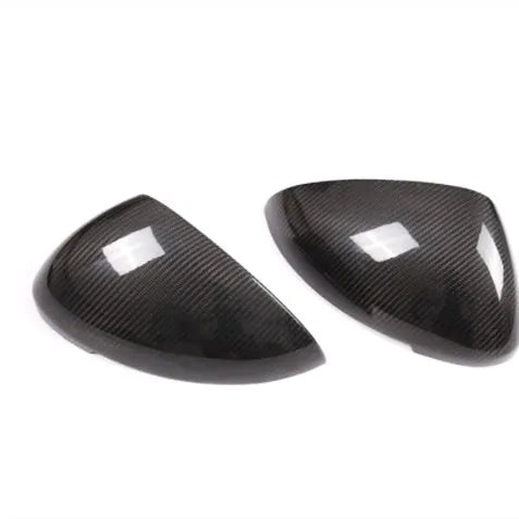 Black carbon fibre Porsche Macan mirror covers with woven texture for 2014-2022 models