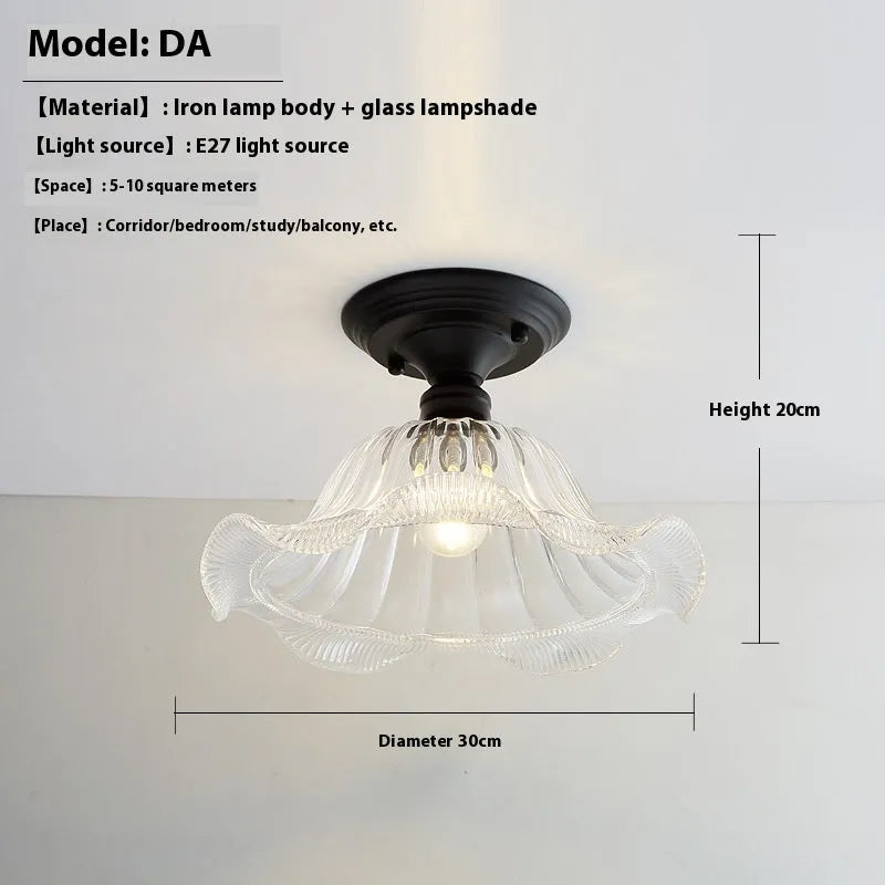 American retro-style single-head wall or ceiling lamp with clear glass cover for hallway lighting