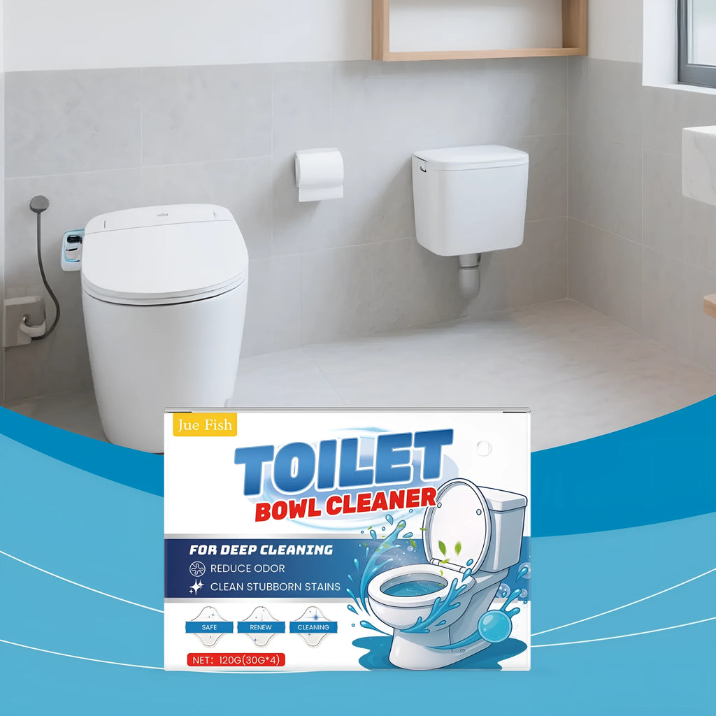 Toilet cleaning powder pack with four individual sachets for stain and odour removal.