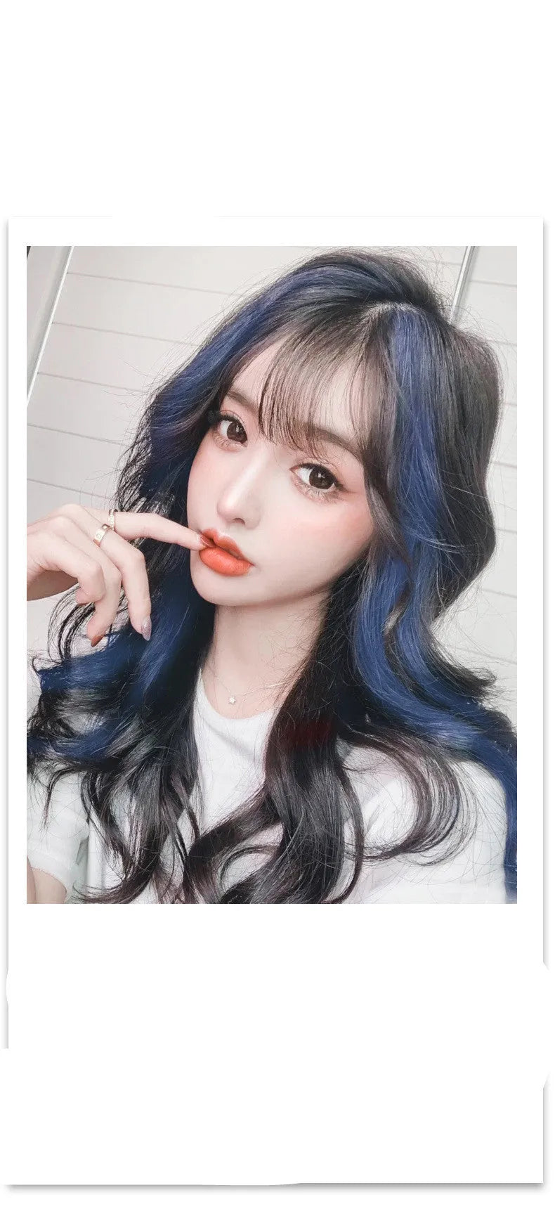 Gradient long curly hair wig patch in mixed silk material showing 60cm length and vibrant colour options