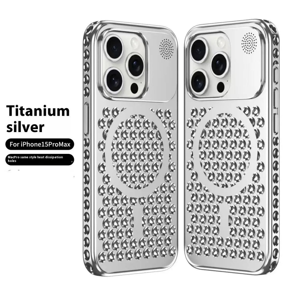 Electroplating magnetic suction heat dissipation aromatherapy phone case for iPhone 15 Pro and 15 Pro Max in Titanium Black
