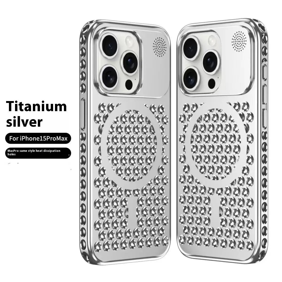 Electroplating magnetic suction heat dissipation aromatherapy phone case for iPhone 15 Pro and 15 Pro Max in Titanium Black