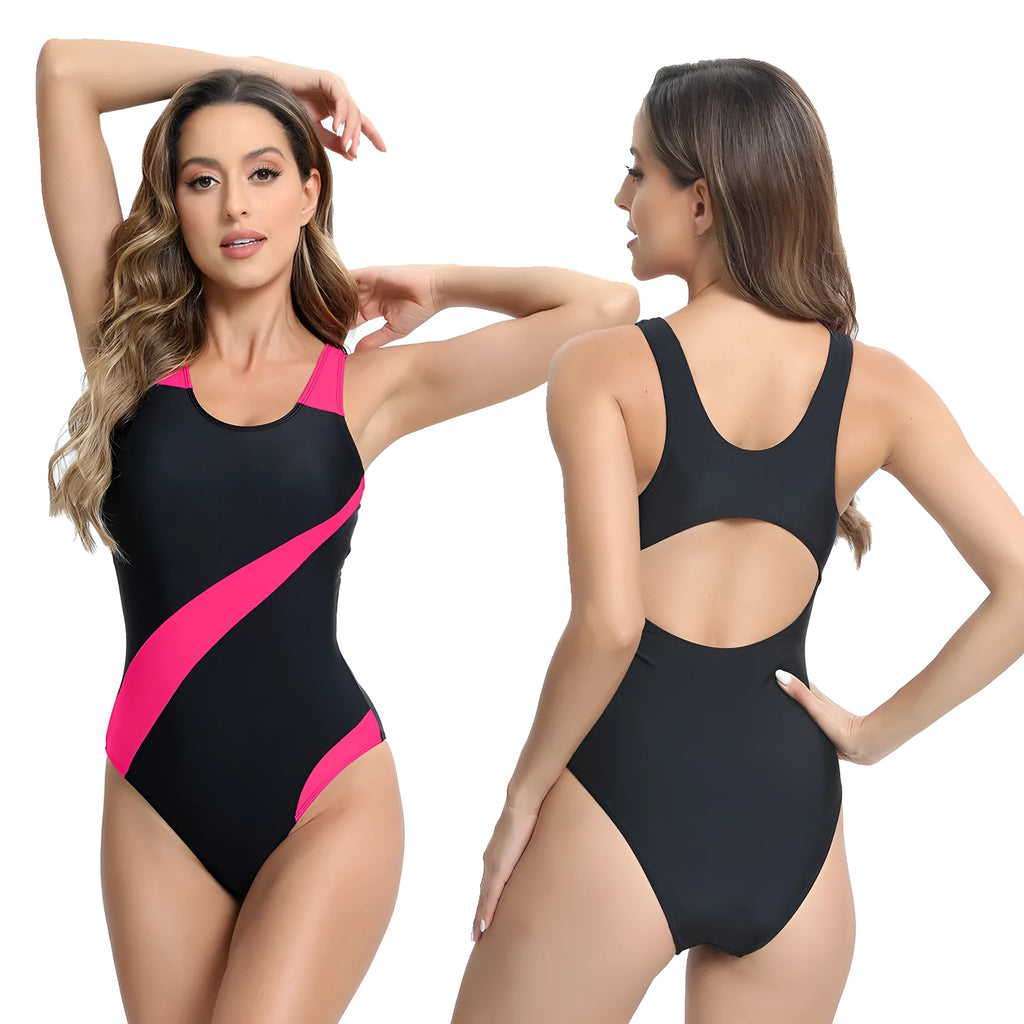 Women's sleeveless one-piece brief swimsuit in polyester fibre for swimming
