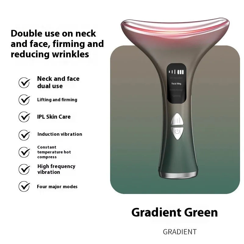 Handheld dual-purpose lifting and tightening color light neck beauty instrument with vibration massage in black