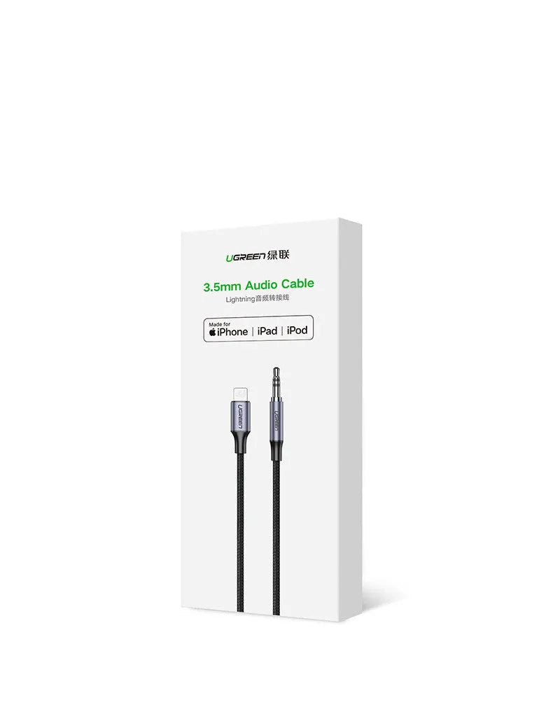Black Apple Lightning to 3.5mm audio cable adapter with braided cable for car use