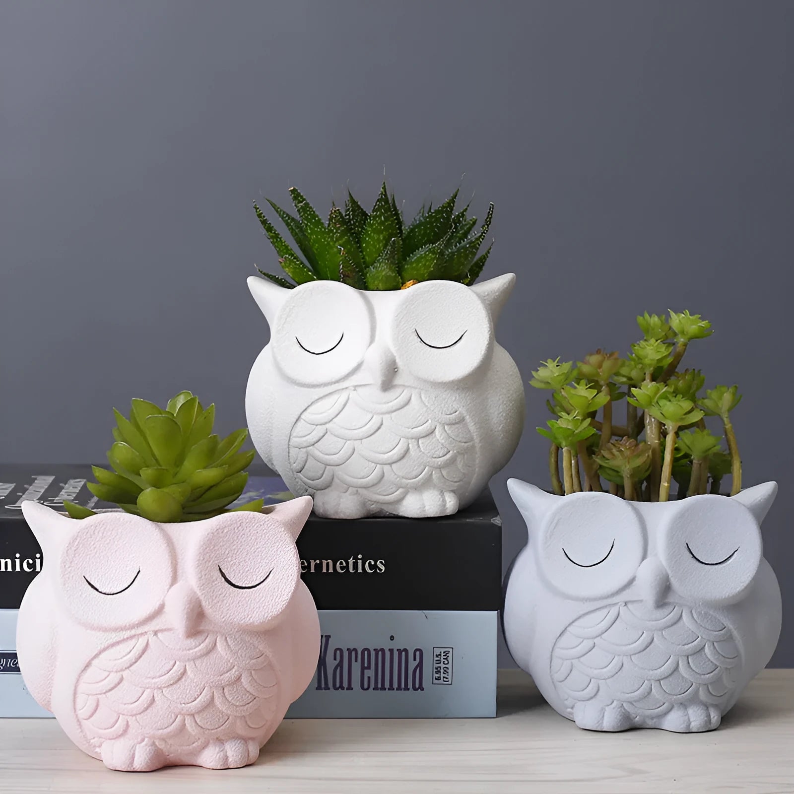 Handmade frosted ceramic owl flower pot for small succulents, 11 cm tall