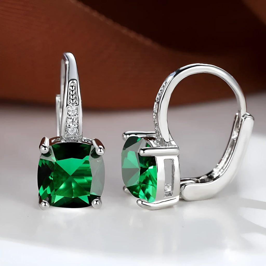 Square zircon geometric ear hooks Korean style electroplated copper jewellery golden platinum rose gold colours