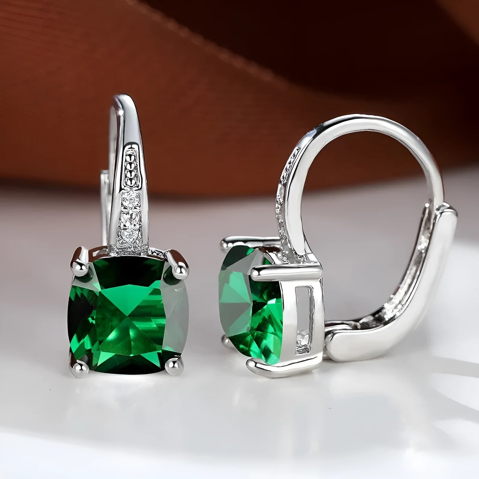 Square zircon geometric ear hooks Korean style electroplated copper jewellery golden platinum rose gold colours