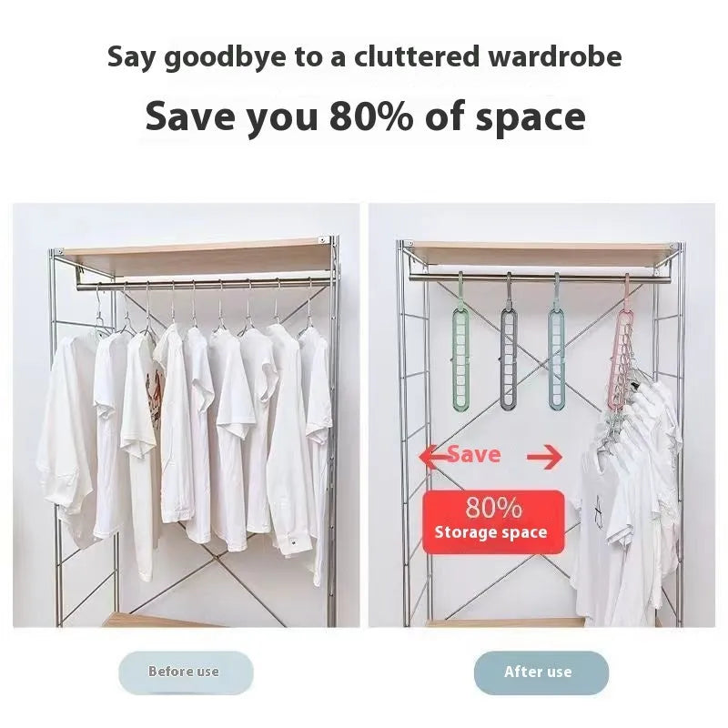 Green plastic multifunctional hanger with nine holes for folded trousers storage