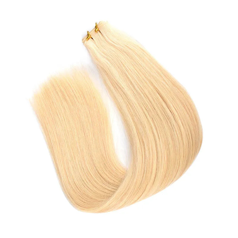 Hand-knitted real human hair weft extension in white braid style, 45-55cm lengths, 50g.