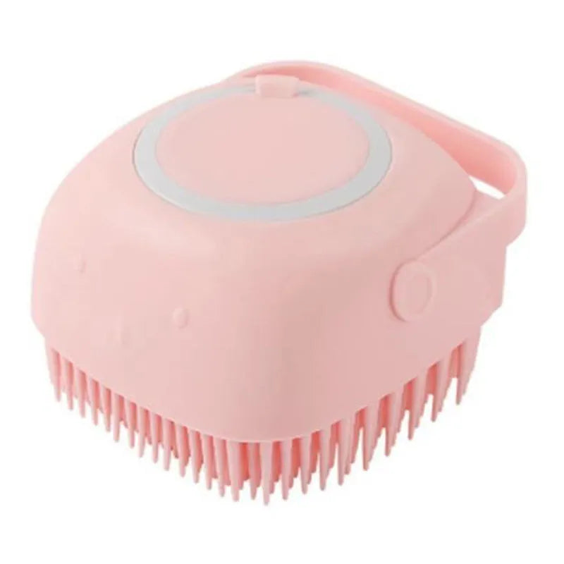 Blue silicone dog bath brush with soft bristles for washing and massage