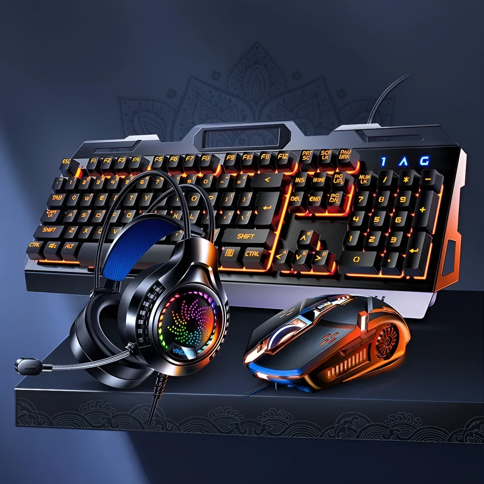 Silver Eagle V2G5 mechanical feeling keyboard mouse headset three-piece set with metal panel knob and backlight