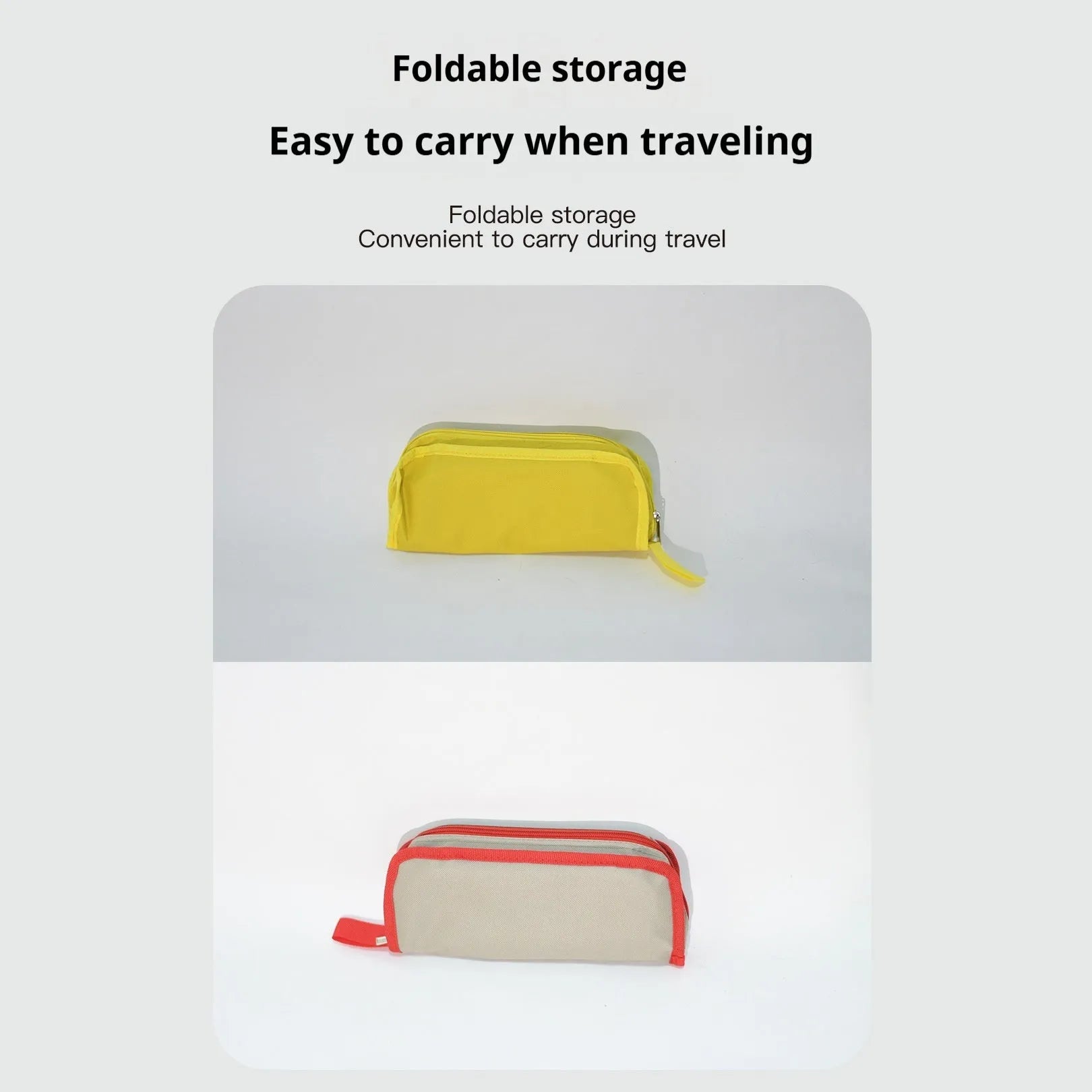 Lightweight foldable camp stool in Oxford cloth, shown in khaki colour, folded and unfolded.