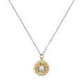 925 silver women's necklace with geometric daisy pendant on an adjustable cross chain.