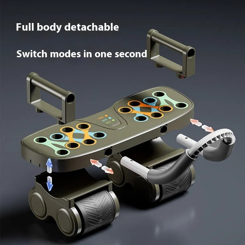 Four-wheel automatic rebound abdominal wheel in black for core fitness training