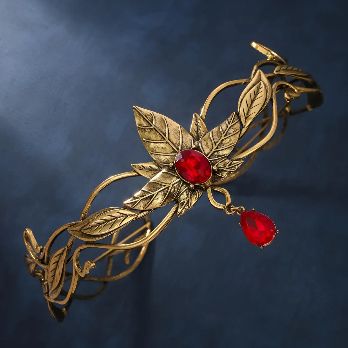 Women's vintage leaves alloy headband with ancient gold electroplated finish and diamond-style colour detail