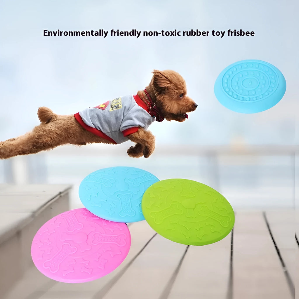 Plastic dog frisbee toy in green colour, large size, for fetch games.
