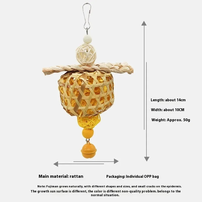 Parrot toy small fat ball bamboo corn husk woven pendant green yellow cage accessory