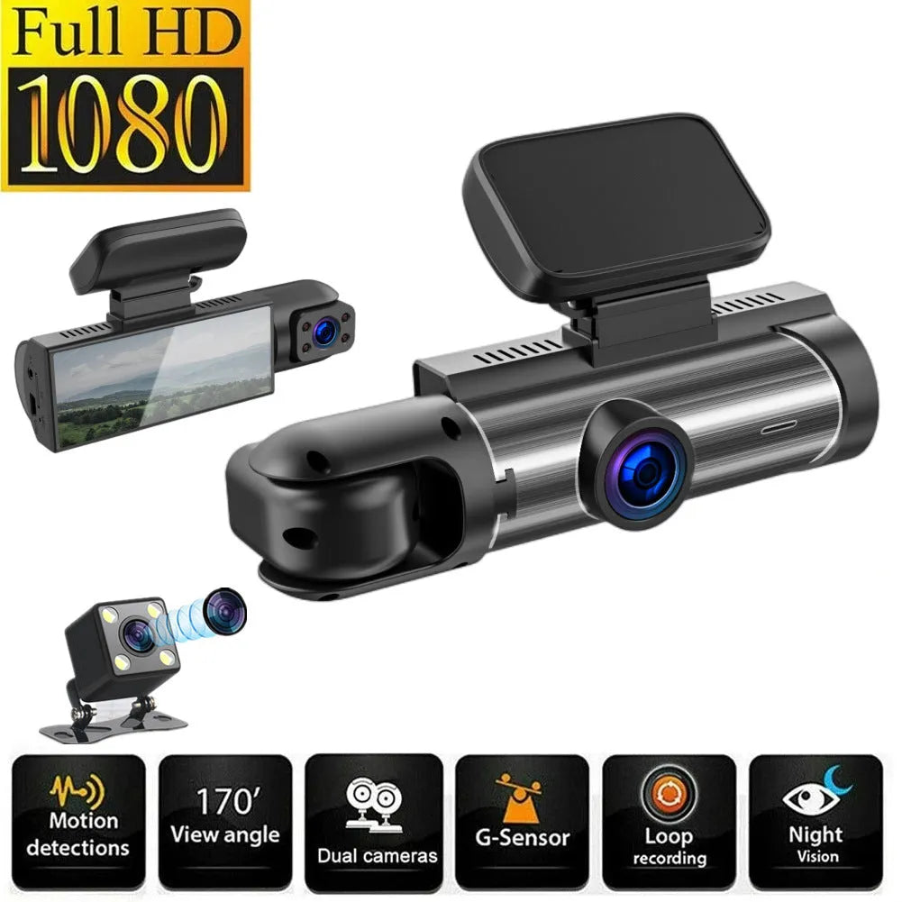 Dual-lens HD driving recorder with 3.5-inch screen for front and rear car cameras