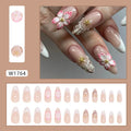 French style fake nails with removable rock pattern patch showing simple flower design W1764