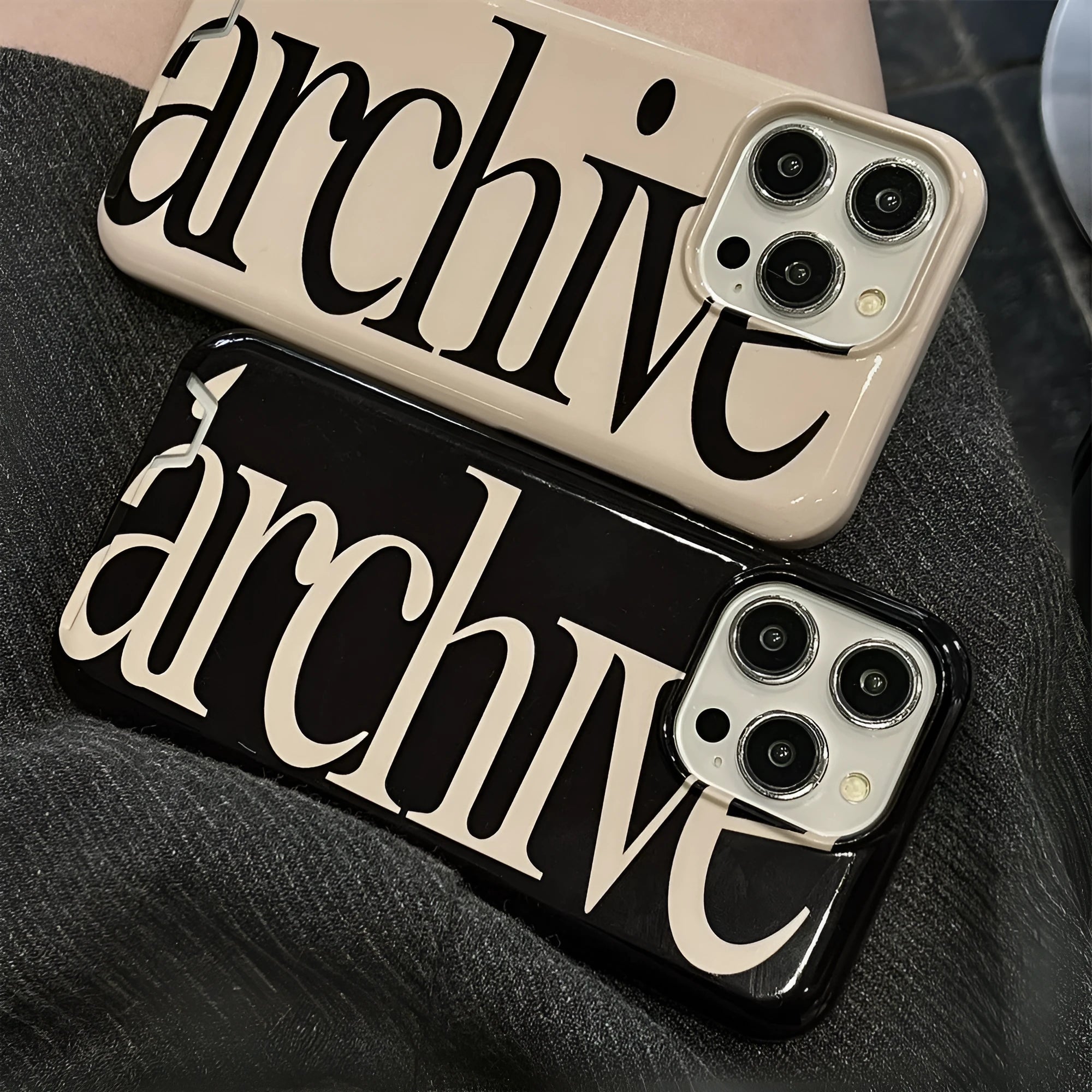 Black hard cover TPU phone case with niche letter card filin pattern for iPhone