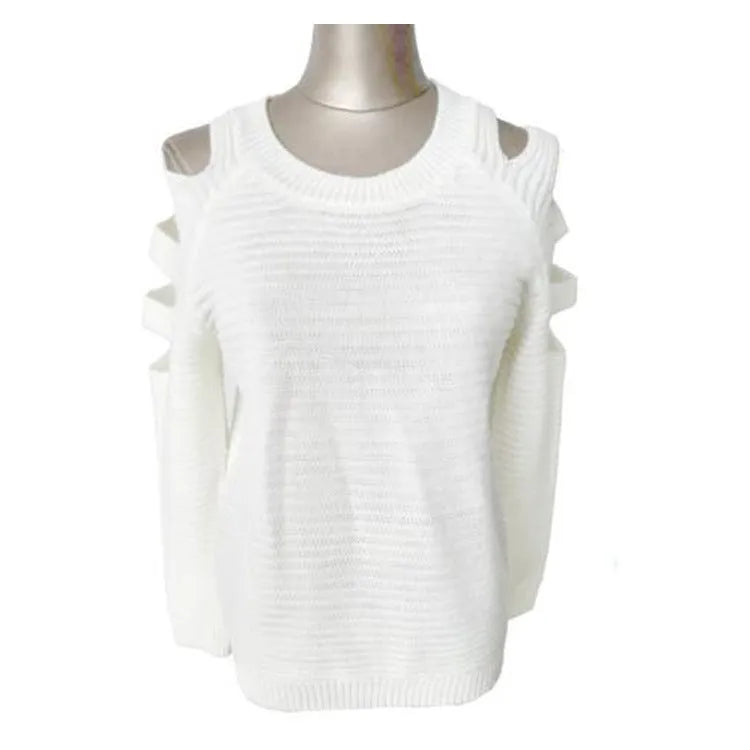 Women's grey crocheted shirt with hollow-out pattern and round neck.