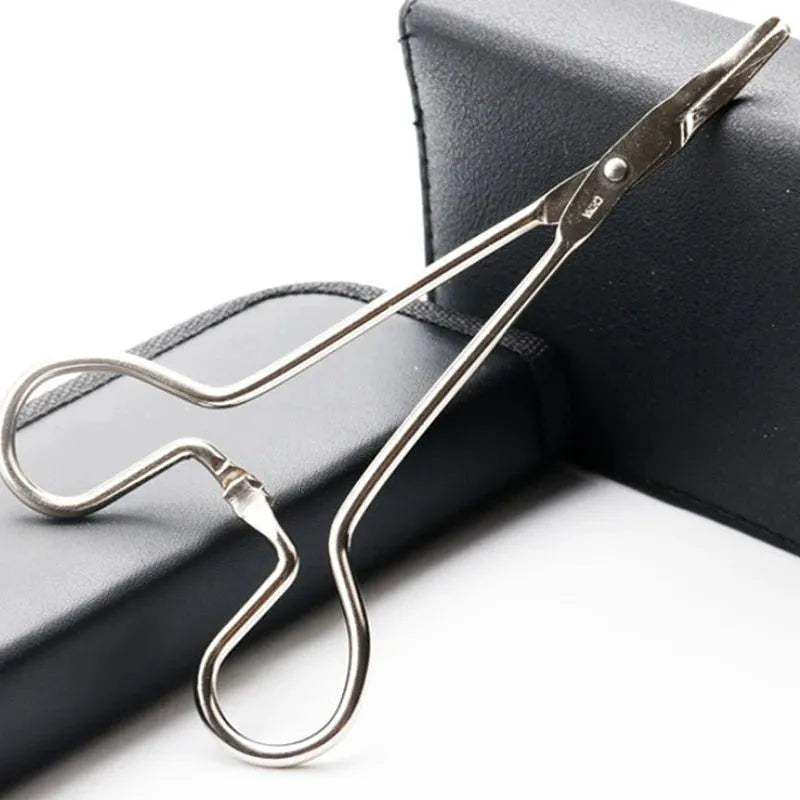 Silver stainless steel pet ear tweezers with anti-slip handle and curved tip for cats and dogs.