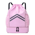 Men's reflective drawstring sports backpack in Oxford cloth with curved shoulder strap, available in multiple colours for outdoor activities